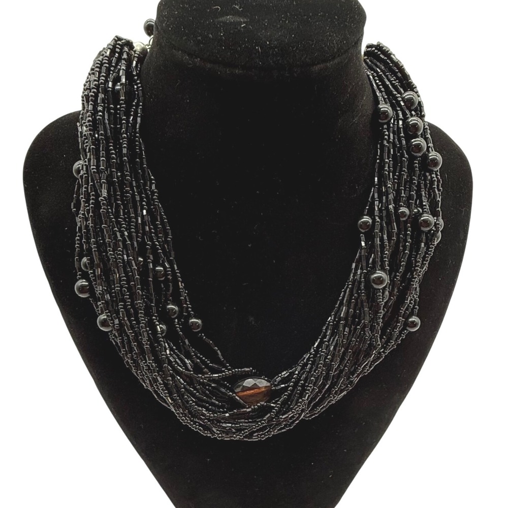 Black Seed Bead Multi Strand Necklace with Accent Beads Women's Jewelry